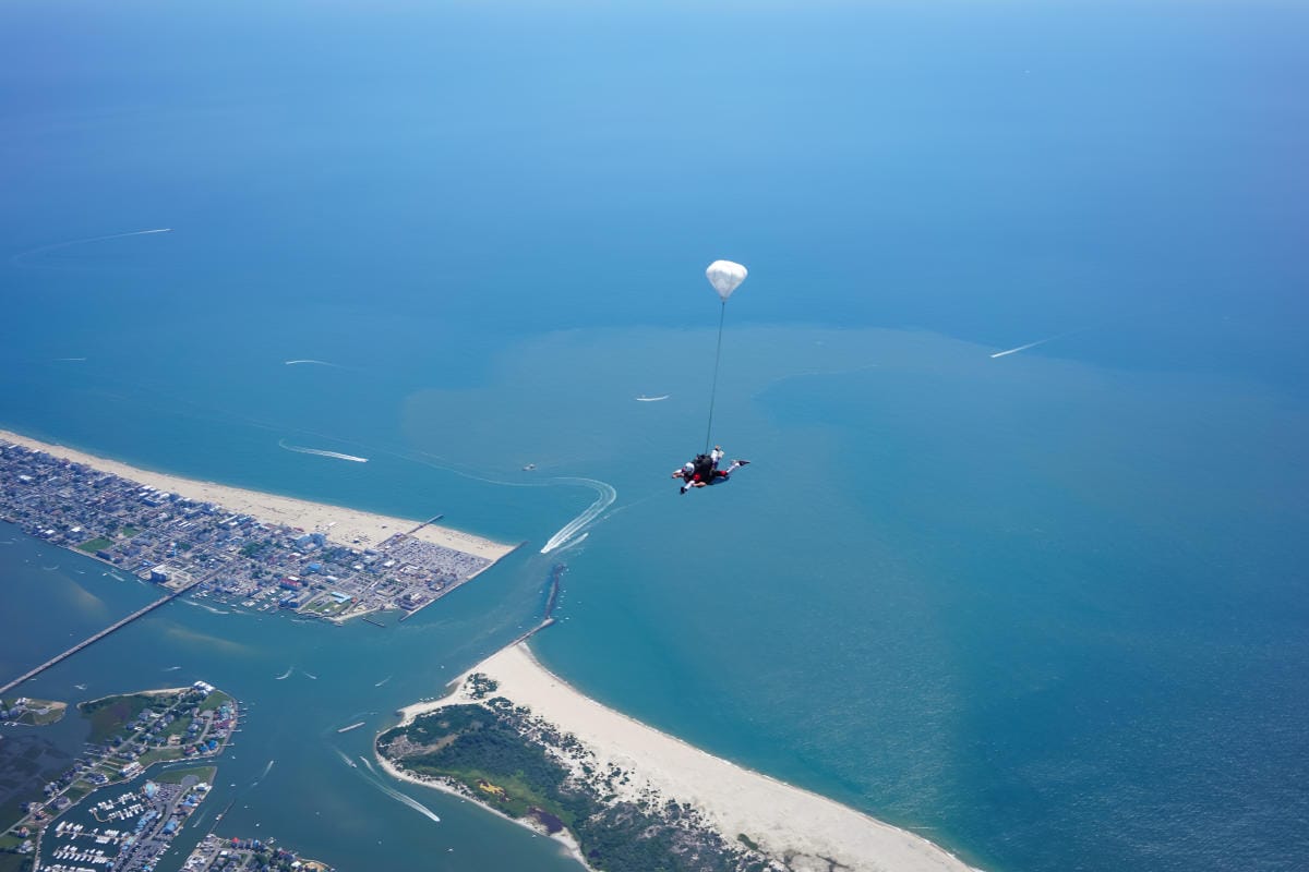 Skydiving over Ocean City Maryland coastline